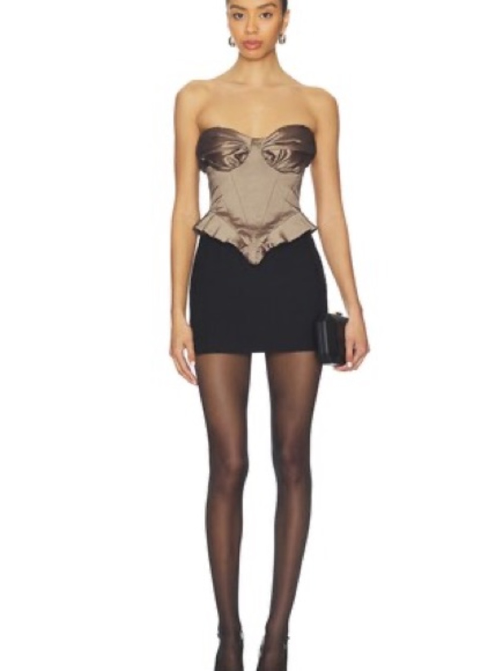 Camila Coelho Bronze Strapless Satin Peplum Bustier Top
